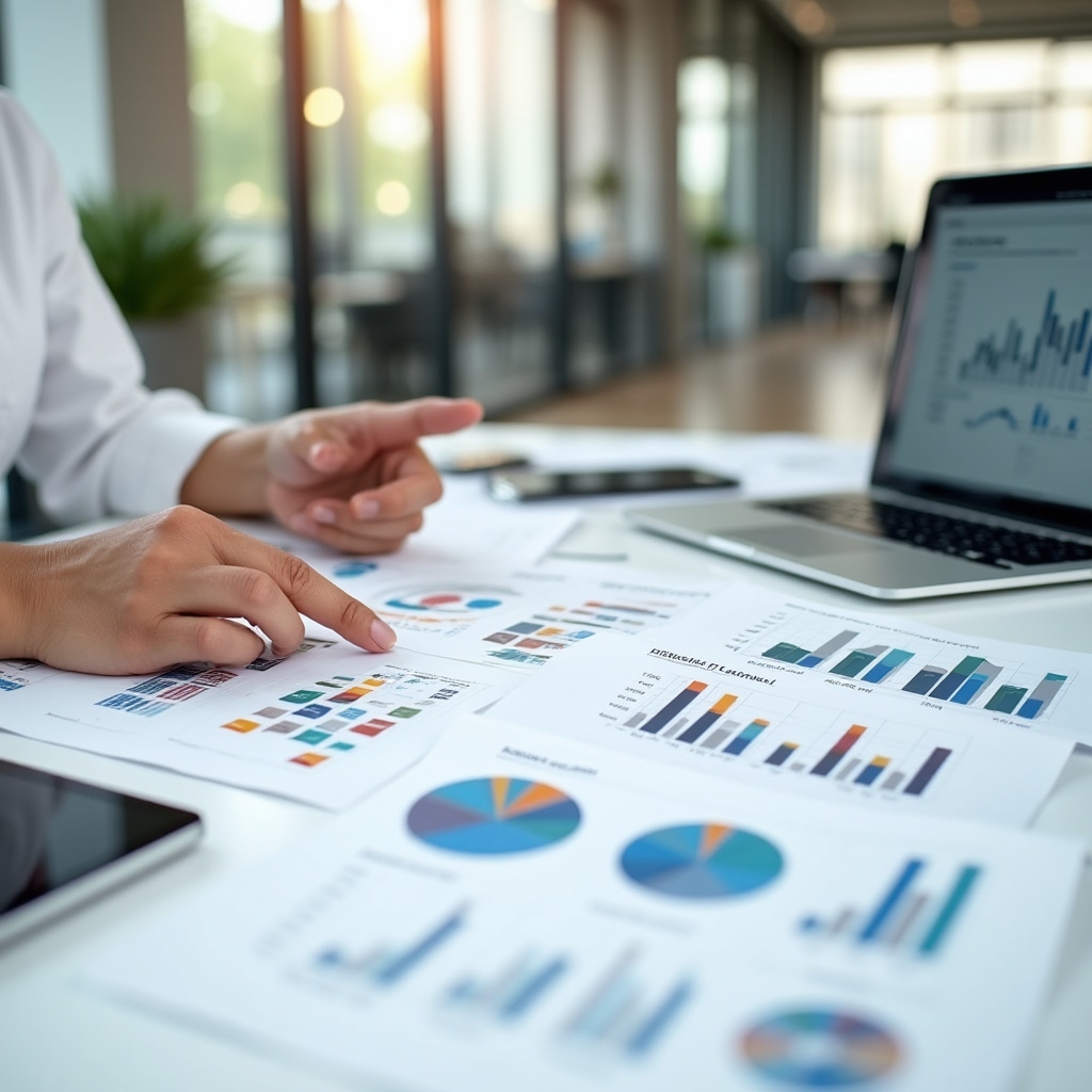 Spaţiu de lucru modern cu plan de afaceri și documente strategice